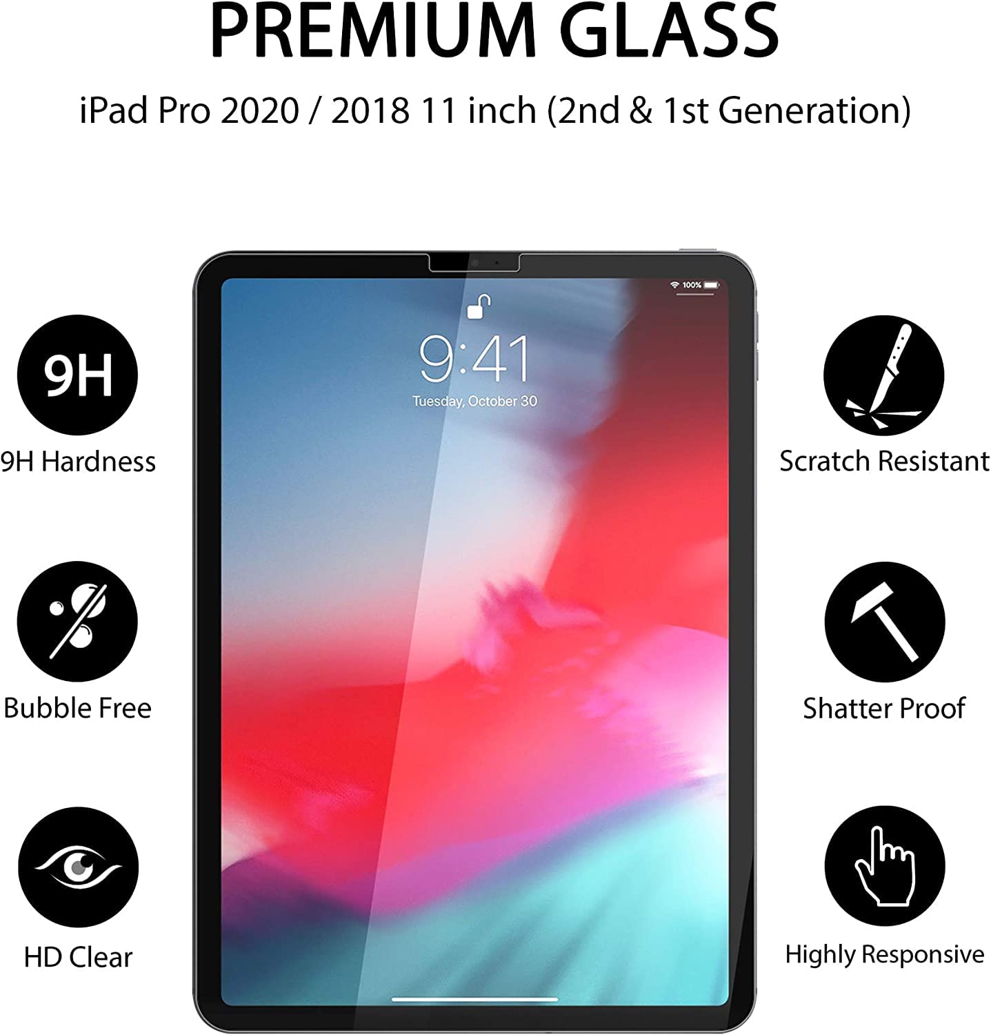 2-Pack Screen Protector for iPad Air 5/4 2022/2020 10.9-Inch, iPad Pro 11-Inch All Models, Face ID Compatible, Tempered Glass