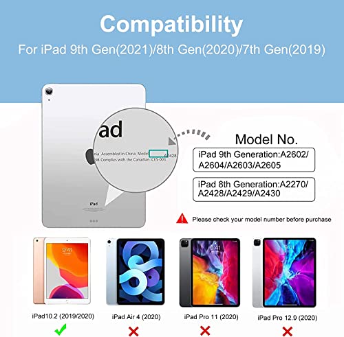 Case for iPad 9th 8th 7th Generation (2021/2020/2019) 10.2 Inch Case, Slim Lightweight Translucent Back Protective Smart Stand Case Cover, with Pencil Holder & Auto Wake/Sleep