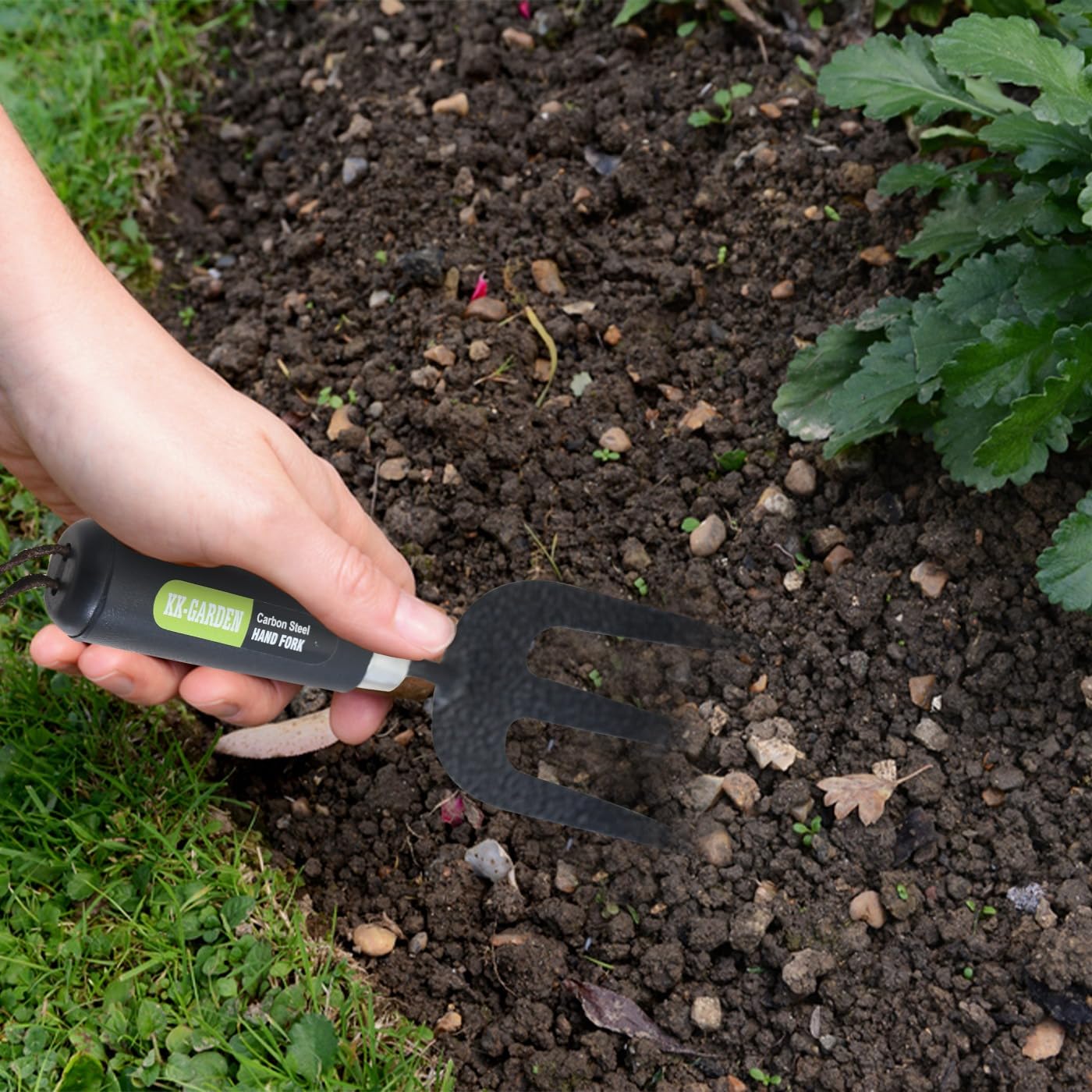 KKTECH Carbon Steel Heavy Duty Hand Fork & Trowel Set – Durable Garden Tools with Ergonomic Handles & Leather Straps