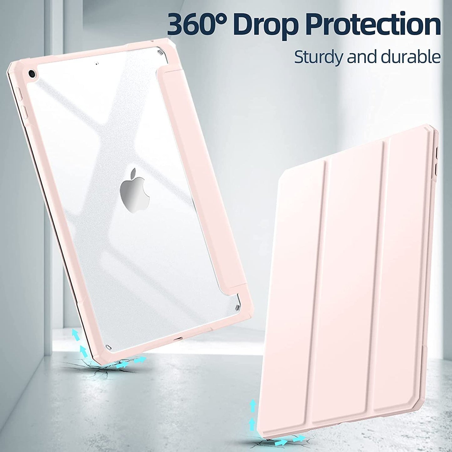 Case for iPad 9th 8th 7th Generation (2021/2020/2019) 10.2 Inch Case, Slim Lightweight Translucent Back Protective Smart Stand Case Cover, with Pencil Holder & Auto Wake/Sleep