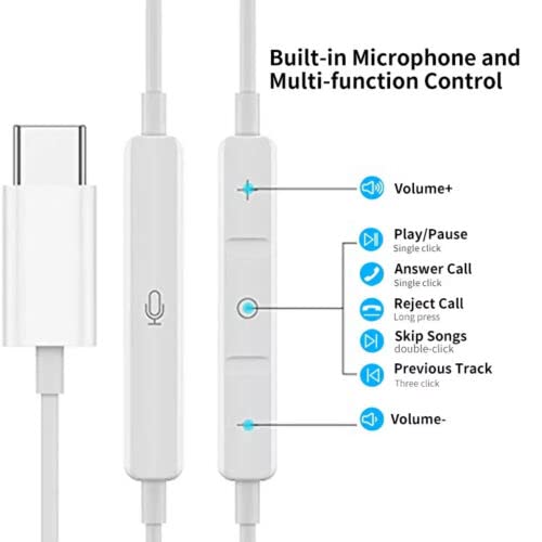 USB C Headphones, In Ear USB C Earphones,Type C Earphone with Microphone and Volume Control Compatible for iPhone/Samsung/Android/MP3/MP4 and More