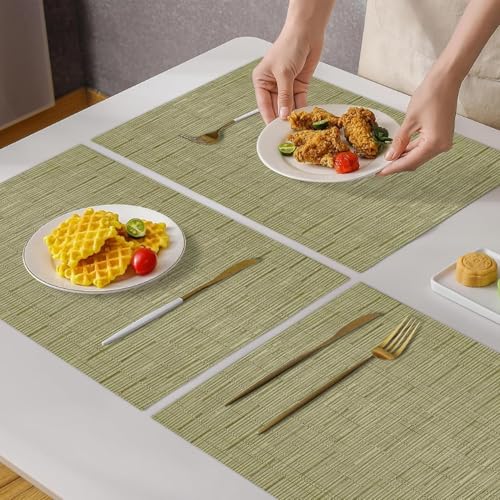 KKTECH Placemats Set of 6, Washable Non-slip Heat Insulation Woven Vinyl Place Mats for Table, Elegant Table Mats for Kitchen and Dining Room, Perfect for Home Decor (18"x12")