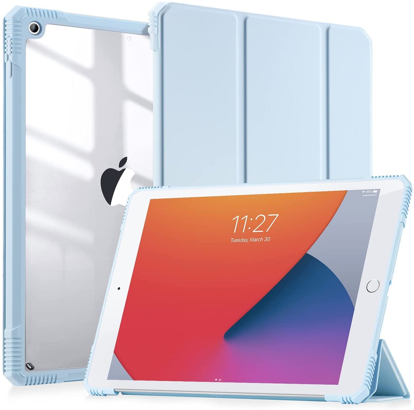 Smart Protective Case for iPad 8th/7th Generation 10.2 Inch, Shock Proof with Auto Wake/Sleep and Translucent Frosted Hard Back Cover