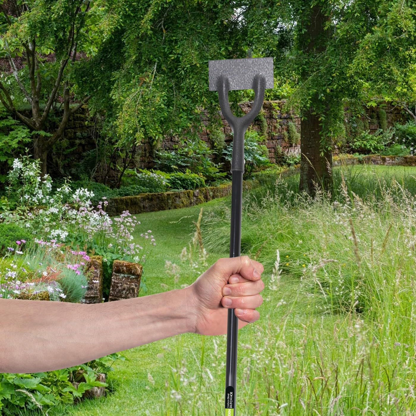 KK-TECH Premium Quality Dutch Hoe - Garden Hoe with Carbon Steel Blade, Ideal Garden Tools for Gardening and Weeding - 130cm Black