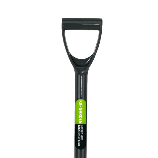 KKTECH Digging Fork Gardening Hand Tool - Durable and Heavy Duty Garden Fork with Long Handle, Carbon Steel Shaft, and PVC Grip - Black