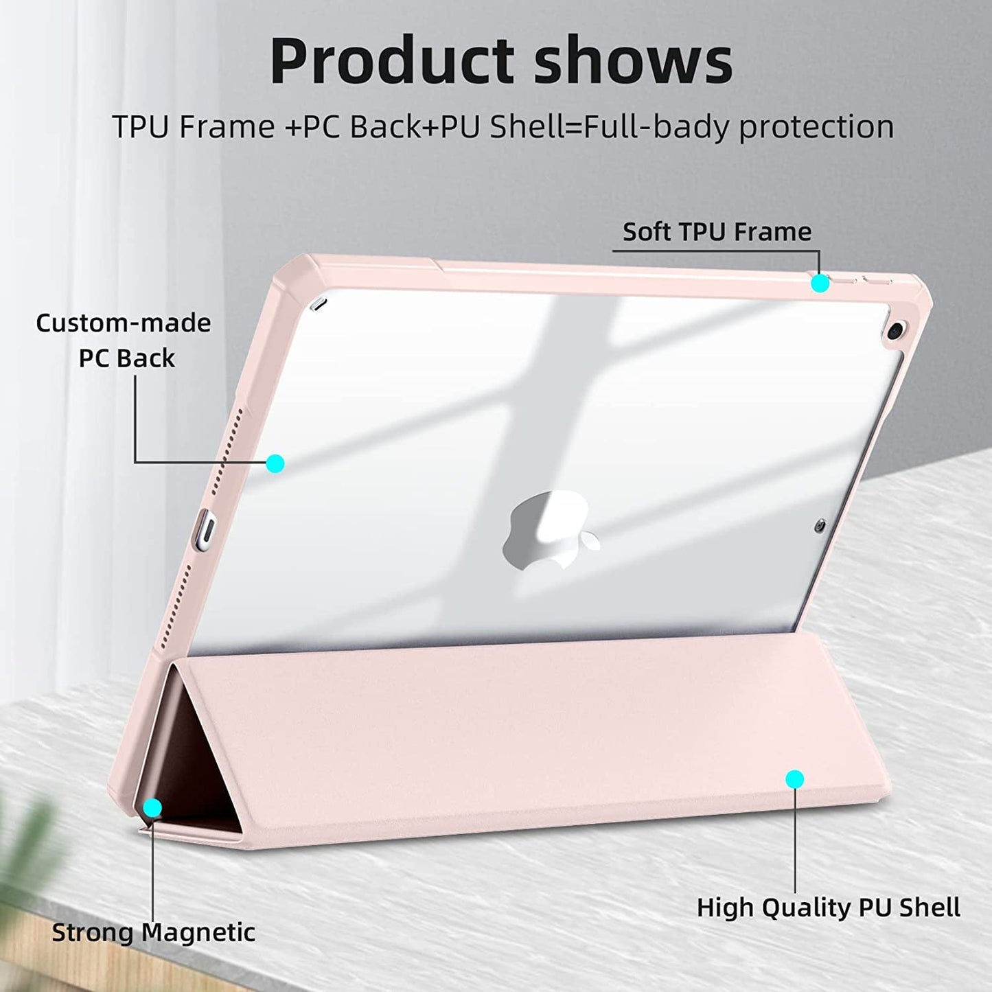 Case for iPad 9th 8th 7th Generation (2021/2020/2019) 10.2 Inch Case, Slim Lightweight Translucent Back Protective Smart Stand Case Cover, with Pencil Holder & Auto Wake/Sleep