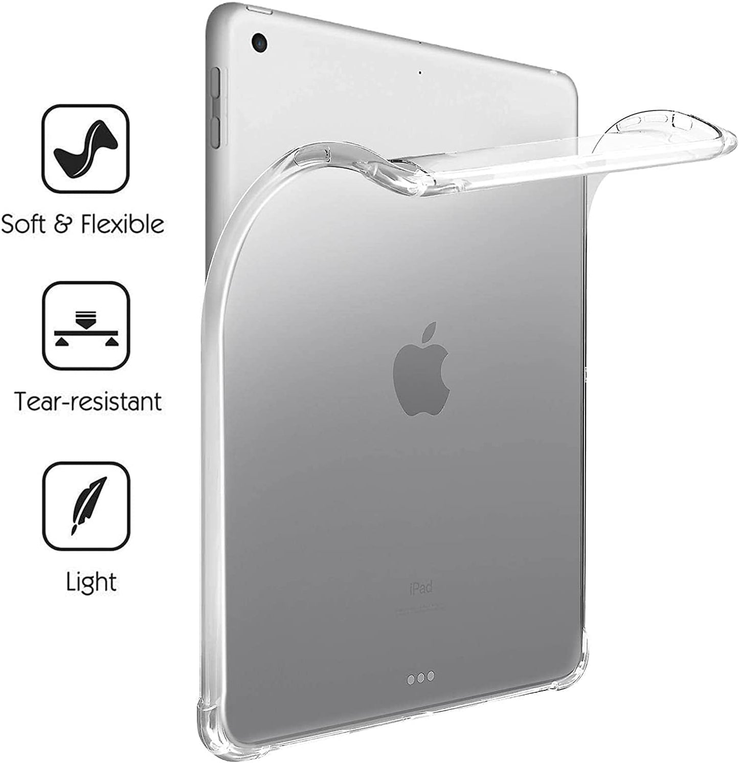 Apple iPad 9.7" 2017/2018/Air 1/Air 2 9.7'' Case, Transparent Slim Silicone Soft TPU Table Case Shock Absorption