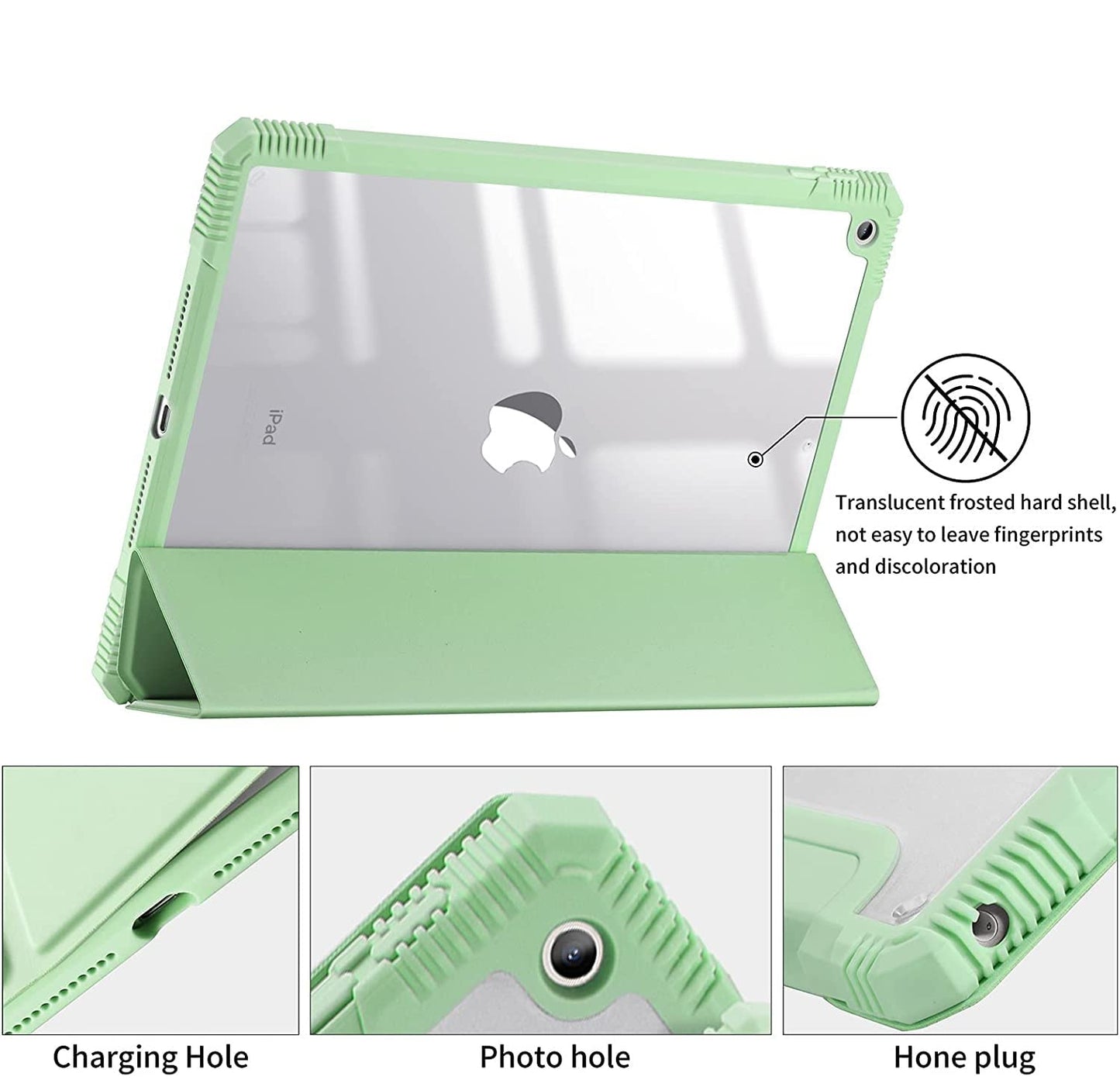 Smart Protective Case for iPad 8th/7th Generation 10.2 Inch, Shock Proof with Auto Wake/Sleep and Translucent Frosted Hard Back Cover