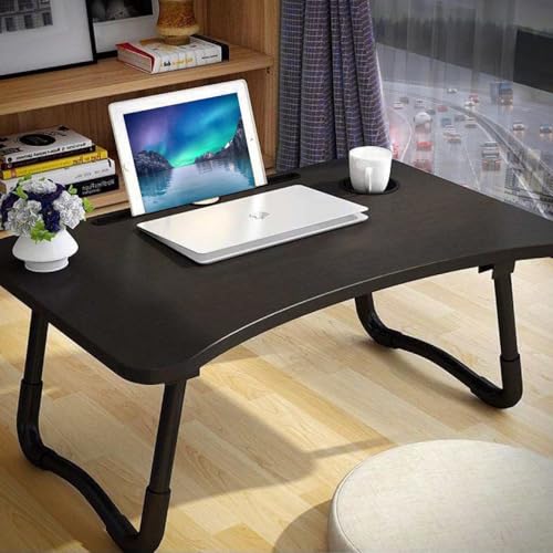 KKTECH Bed Table Tray for Eating on Lap Folding Laptop Stand for Bed Lap Standing Desk Sofa Breakfast Table Bed Tray Laptop Lap Desk with Cup Holder Notebook Stand Steel Legs 60x40x28cm