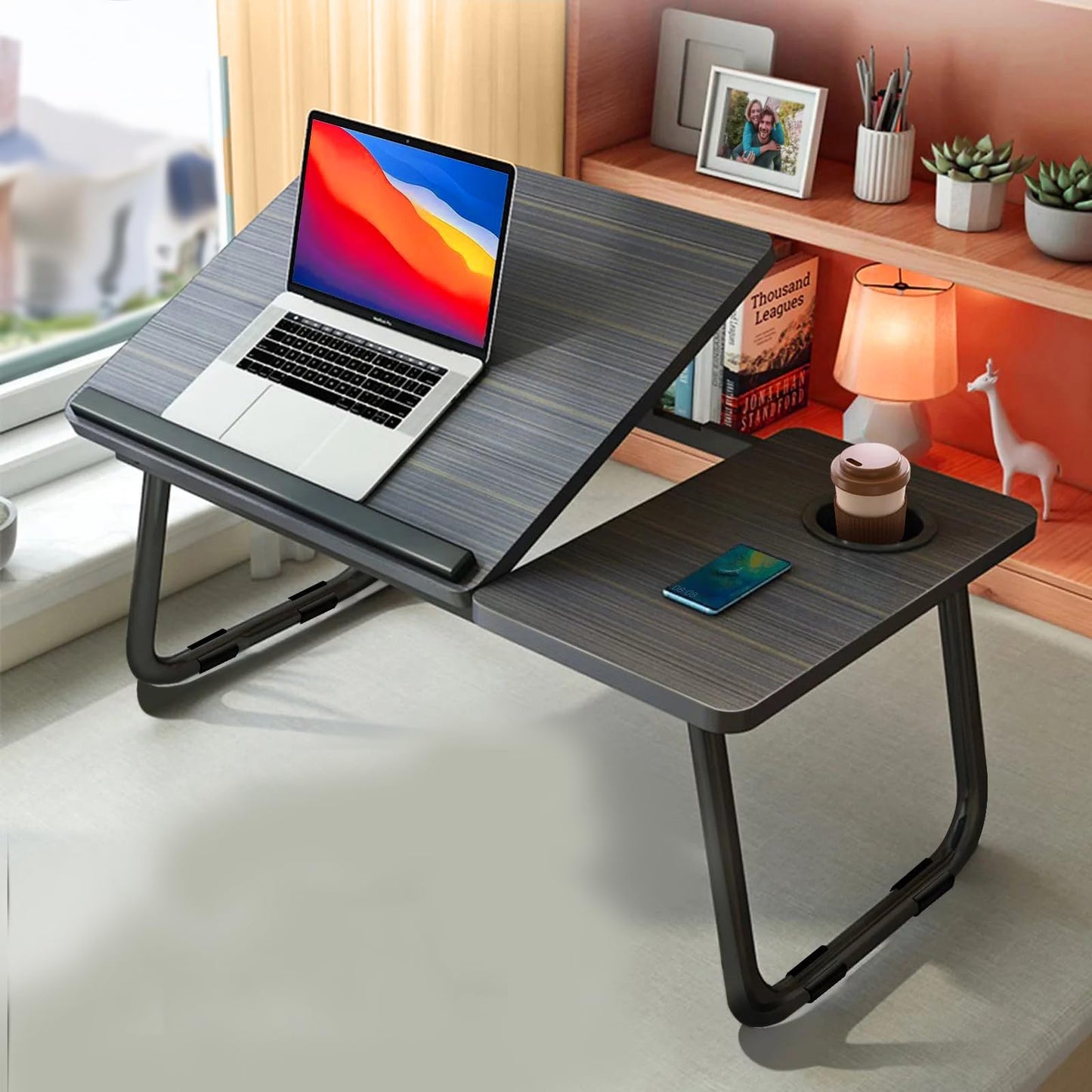 KKTECH Multi-Functional Laptop Bed Desk Table with Foldable Legs and Cup Slot - Perfect for Work, Relaxation, and Leisure
