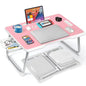 KKTECH Bed Table - Laptop Stand with Drawer, Foldable Legs, Tablet Holder, Cup Holder