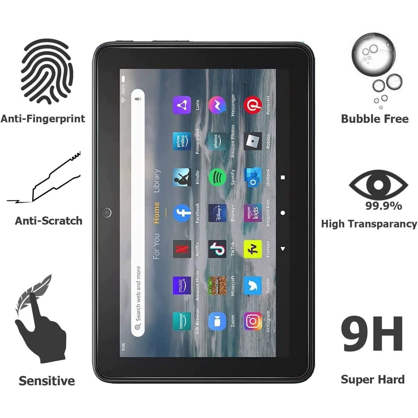KKTECH Tempered Glass Screen Protector for New Kindle Fire HD 10 & 10 Plus tablet 10.1" (11th generation, 2021 release), 9H Hardness Round Edge Tempered Glass [2 PACK]