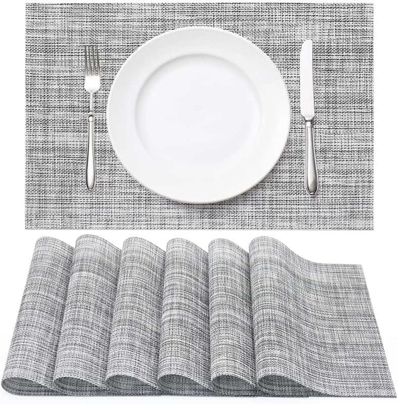 KKTECH Placemats Set of 6, Washable Non-slip Heat Insulation Woven Vinyl Place Mats for Table, Elegant Table Mats for Kitchen and Dining Room, Perfect for Home Decor (18"x12")