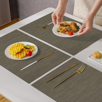 KKTECH Placemats Set of 6, Washable Non-slip Heat Insulation Woven Vinyl Place Mats for Table, Elegant Table Mats for Kitchen and Dining Room, Perfect for Home Decor (18"x12")