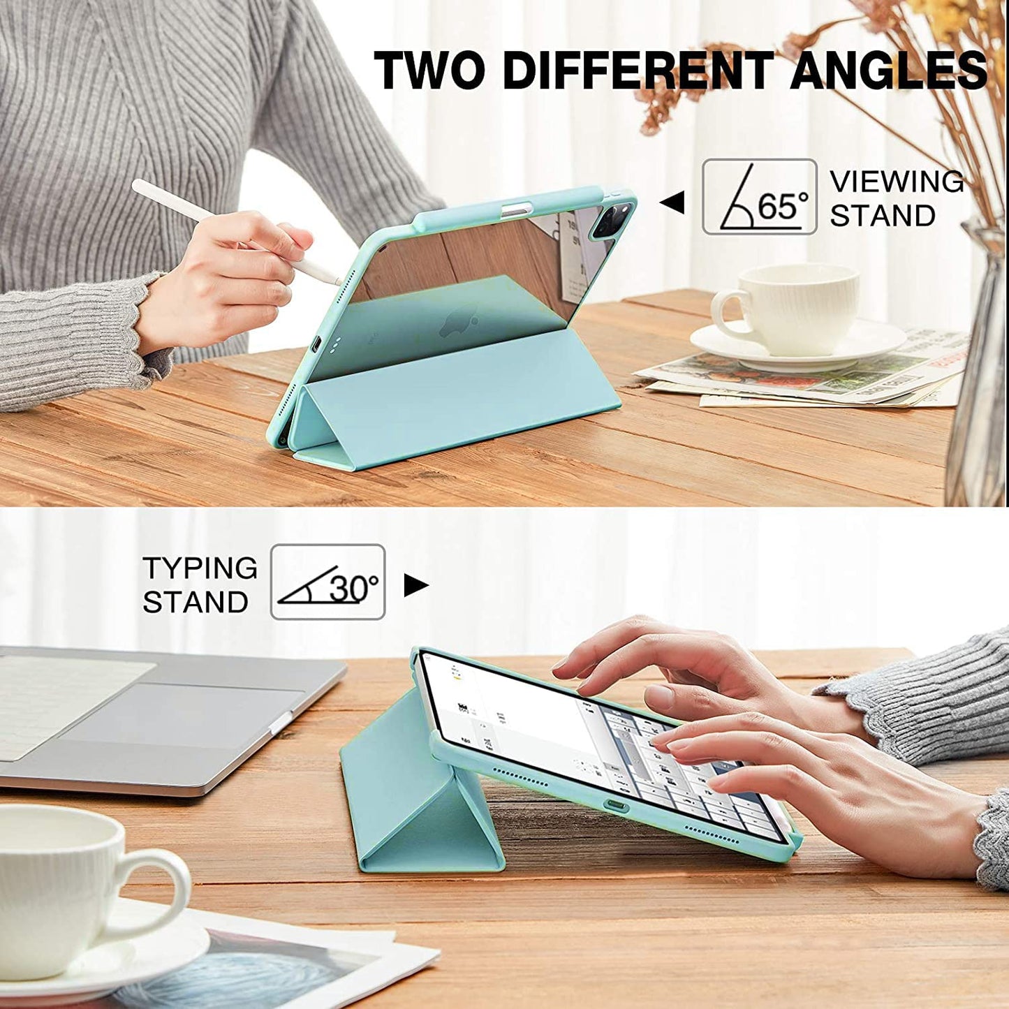 Smart Protective Case for iPad Pro 11 2020/2018, Support Apple Pencil 2, Shock Proof with Auto Wake/Sleep Function and Frosted Translucent Hard Back Cover