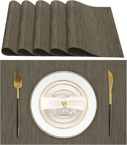 KKTECH Placemats Set of 6, Washable Non-slip Heat Insulation Woven Vinyl Place Mats for Table, Elegant Table Mats for Kitchen and Dining Room, Perfect for Home Decor (18"x12")