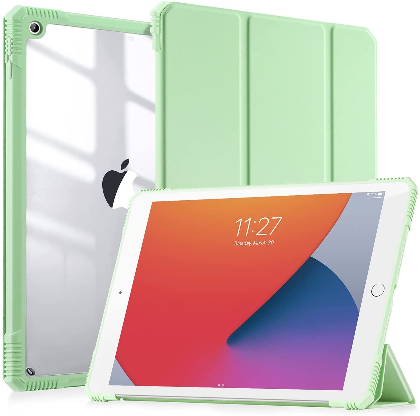 Smart Protective Case for iPad 8th/7th Generation 10.2 Inch, Shock Proof with Auto Wake/Sleep and Translucent Frosted Hard Back Cover