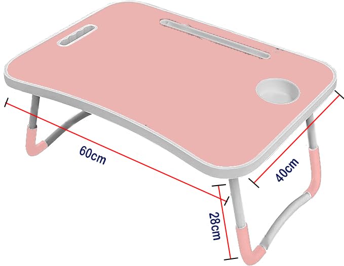 KKTECH Bed Table Tray for Eating on Lap Folding Laptop Stand for Bed Lap Standing Desk Sofa Breakfast Table Bed Tray Laptop Lap Desk with Cup Holder Notebook Stand Steel Legs 60x40x28cm