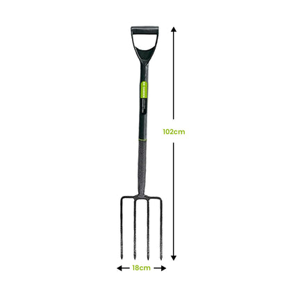 KKTECH Digging Fork Gardening Hand Tool - Durable and Heavy Duty Garden Fork with Long Handle, Carbon Steel Shaft, and PVC Grip - Black