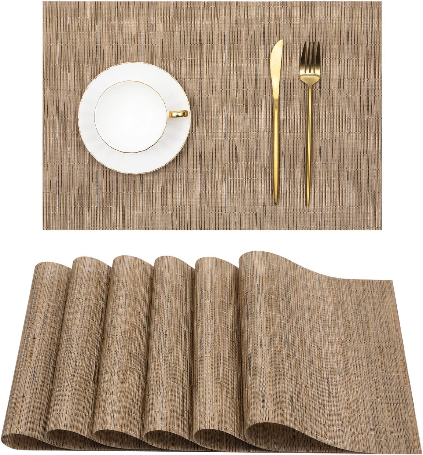 KKTECH Placemats Set of 6, Washable Non-slip Heat Insulation Woven Vinyl Place Mats for Table, Elegant Table Mats for Kitchen and Dining Room, Perfect for Home Decor (18"x12")