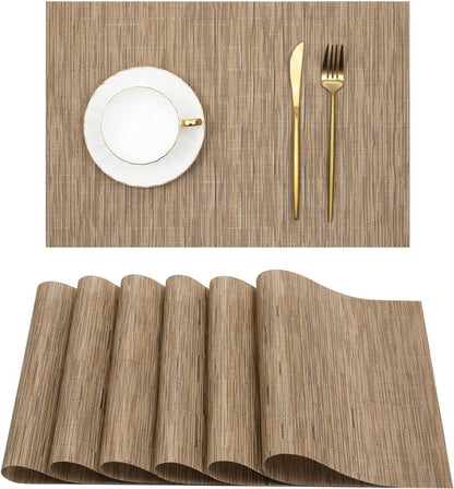 KKTECH Placemats Set of 6, Washable Non-slip Heat Insulation Woven Vinyl Place Mats for Table, Elegant Table Mats for Kitchen and Dining Room, Perfect for Home Decor (18"x12")