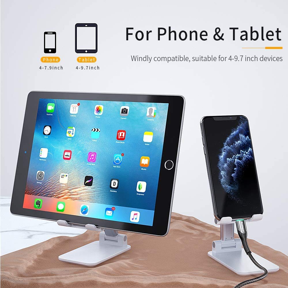 Tablet Phone Stand - Adjustable Compact Portable Stable Desktop Cradle Dock-Extendable for iPhone, Tablet etc