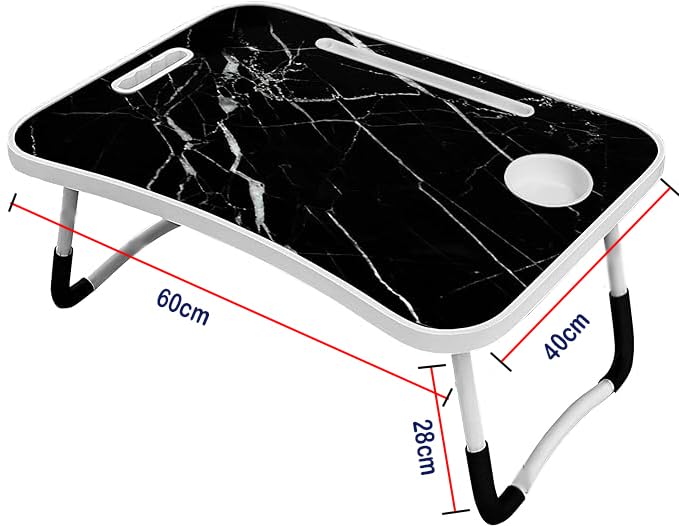 KKTECH Bed Table Tray for Eating on Lap Folding Laptop Stand for Bed Lap Standing Desk Sofa Breakfast Table Bed Tray Laptop Lap Desk with Cup Holder Notebook Stand Steel Legs 60x40x28cm