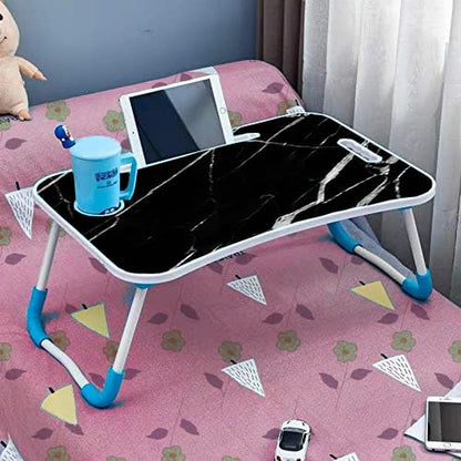 KKTECH Bed Table Tray for Eating on Lap Folding Laptop Stand for Bed Lap Standing Desk Sofa Breakfast Table Bed Tray Laptop Lap Desk with Cup Holder Notebook Stand Steel Legs 60x40x28cm