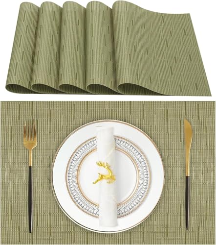 KKTECH Placemats Set of 6, Washable Non-slip Heat Insulation Woven Vinyl Place Mats for Table, Elegant Table Mats for Kitchen and Dining Room, Perfect for Home Decor (18"x12")