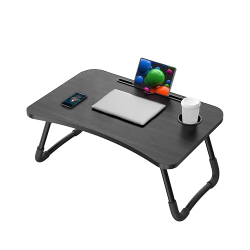 KKTECH Bed Table Tray for Eating on Lap Folding Laptop Stand for Bed Lap Standing Desk Sofa Breakfast Table Bed Tray Laptop Lap Desk with Cup Holder Notebook Stand Steel Legs 60x40x28cm