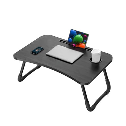 KKTECH Bed Table Tray for Eating on Lap Folding Laptop Stand for Bed Lap Standing Desk Sofa Breakfast Table Bed Tray Laptop Lap Desk with Cup Holder Notebook Stand Steel Legs 60x40x28cm