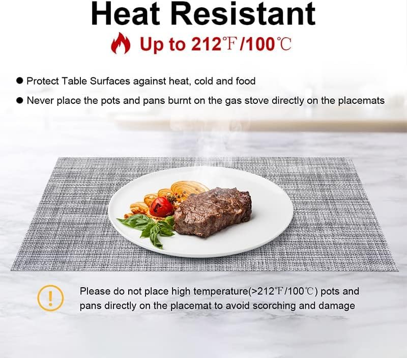 KKTECH Placemats Set of 6, Washable Non-slip Heat Insulation Woven Vinyl Place Mats for Table, Elegant Table Mats for Kitchen and Dining Room, Perfect for Home Decor (18"x12")
