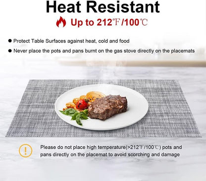 KKTECH Placemats Set of 6, Washable Non-slip Heat Insulation Woven Vinyl Place Mats for Table, Elegant Table Mats for Kitchen and Dining Room, Perfect for Home Decor (18"x12")