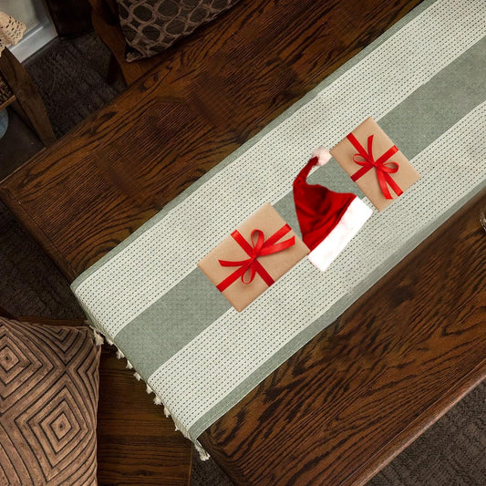KKTECH Cotton Linen Table Runner, Hand-Tassels for Dining Table, Elegant Table Runners for Holiday Parties, Christmas Table Runners, Perfect for Dining Room Decor (180cm)