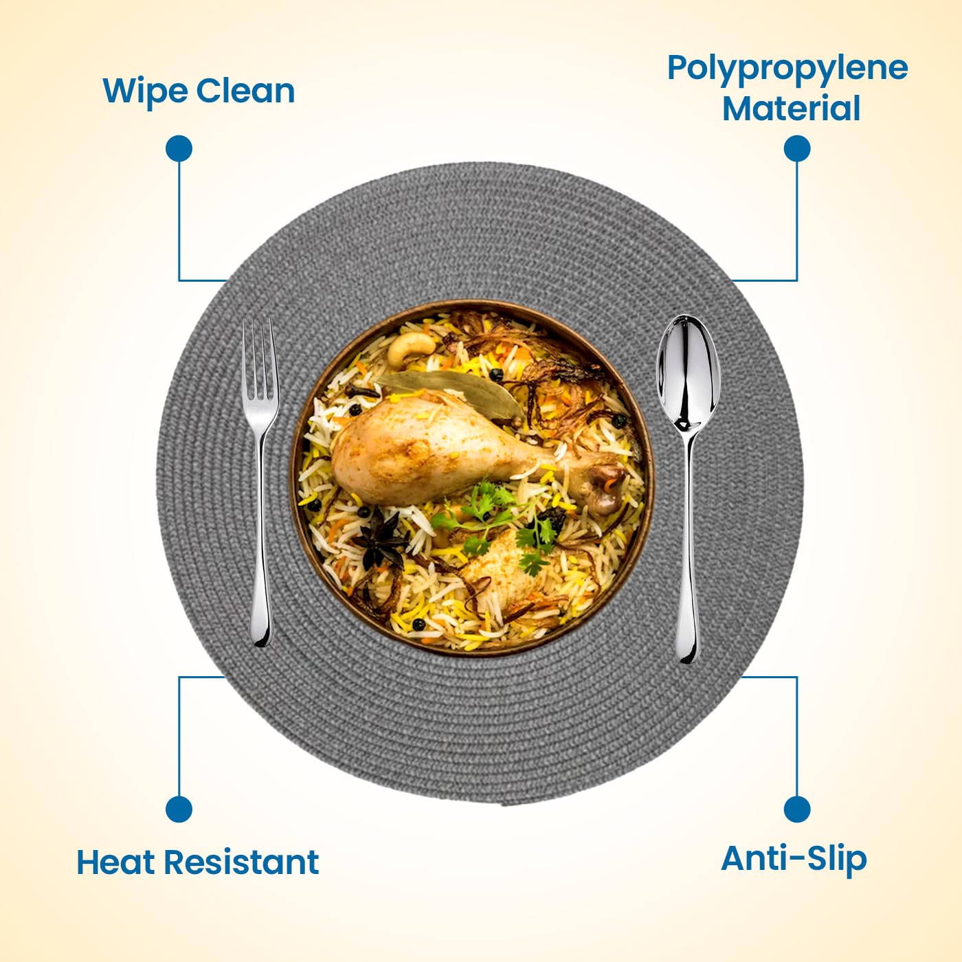 KKTECH Christmas Placemats - Set of 4 Round Place Mats for Table, Washable & Waterproof Table Mats, Heat Resistant for Home, Party, Wedding Décor, 38cm