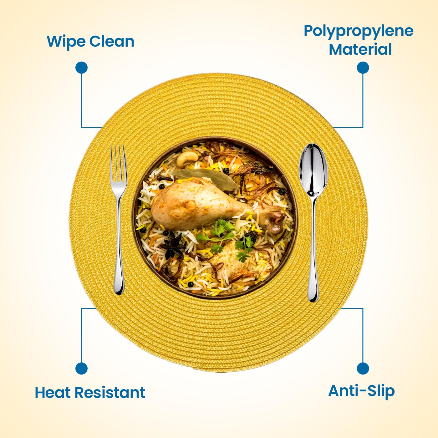 KKTECH Christmas Placemats - Set of 4 Round Place Mats for Table, Washable & Waterproof Table Mats, Heat Resistant for Home, Party, Wedding Décor, 38cm