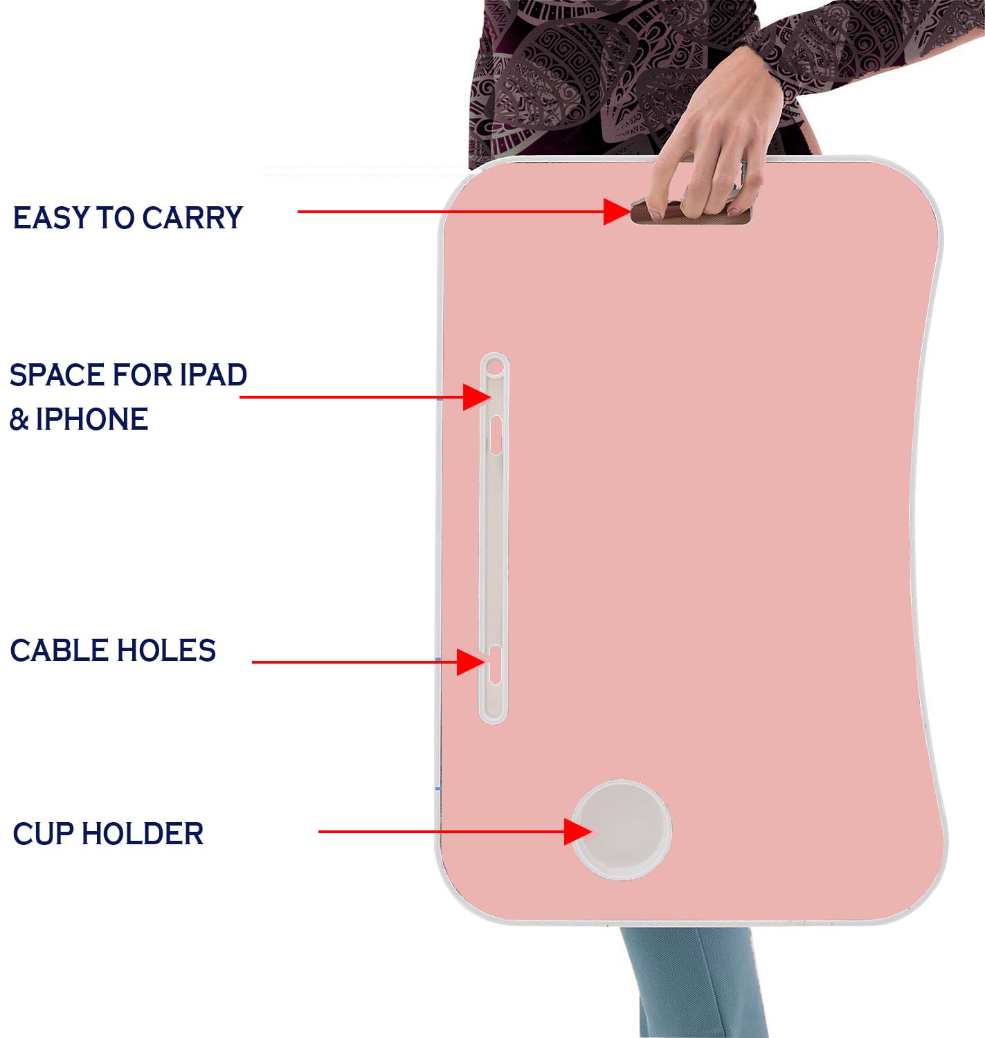 KKTECH Bed Table Tray for Eating on Lap Folding Laptop Stand for Bed Lap Standing Desk Sofa Breakfast Table Bed Tray Laptop Lap Desk with Cup Holder Notebook Stand Steel Legs 60x40x28cm