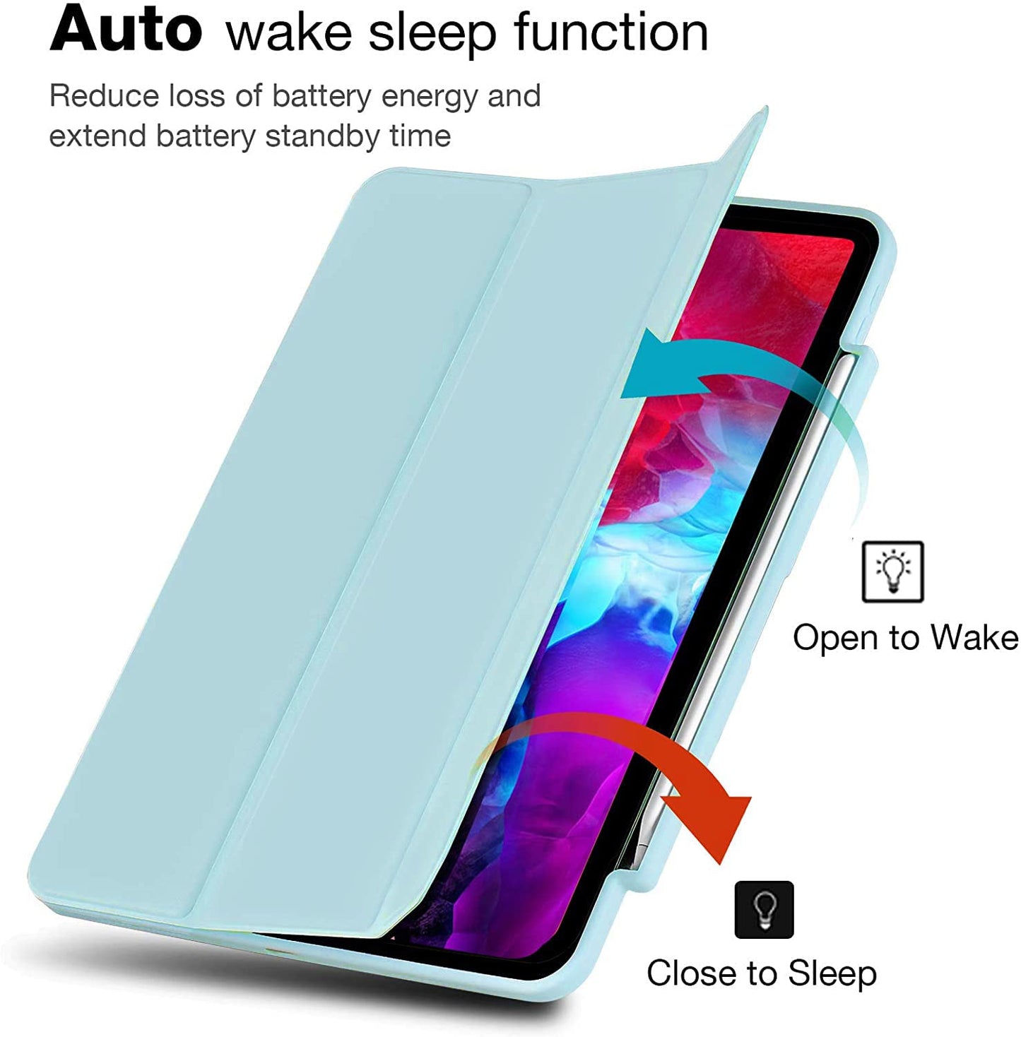 Smart Protective Case for iPad Pro 11 2020/2018, Support Apple Pencil 2, Shock Proof with Auto Wake/Sleep Function and Frosted Translucent Hard Back Cover
