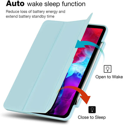 Smart Protective Case for iPad Pro 11 2020/2018, Support Apple Pencil 2, Shock Proof with Auto Wake/Sleep Function and Frosted Translucent Hard Back Cover