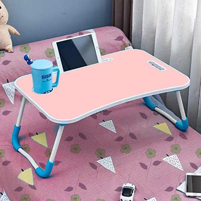 KKTECH Bed Table Tray for Eating on Lap Folding Laptop Stand for Bed Lap Standing Desk Sofa Breakfast Table Bed Tray Laptop Lap Desk with Cup Holder Notebook Stand Steel Legs 60x40x28cm
