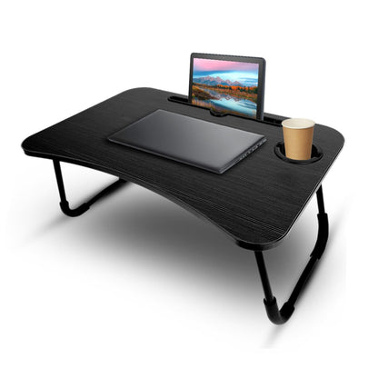 KKTECH Bed Table Tray for Eating on Lap Folding Laptop Stand for Bed Lap Standing Desk Sofa Breakfast Table Bed Tray Laptop Lap Desk with Cup Holder Notebook Stand Steel Legs 60x40x28cm