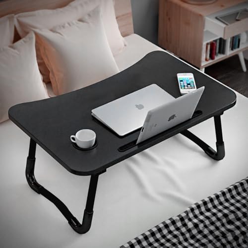 KKTECH Bed Table Tray for Eating on Lap Folding Laptop Stand for Bed Lap Standing Desk Sofa Breakfast Table Bed Tray Laptop Lap Desk with Cup Holder Notebook Stand Steel Legs 60x40x28cm