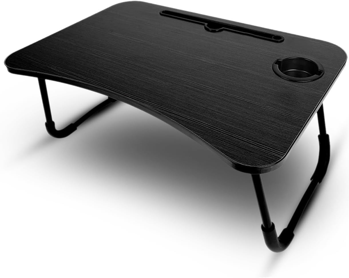 KKTECH Bed Table Tray for Eating on Lap Folding Laptop Stand for Bed Lap Standing Desk Sofa Breakfast Table Bed Tray Laptop Lap Desk with Cup Holder Notebook Stand Steel Legs 60x40x28cm