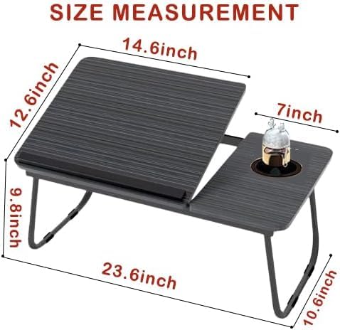KKTECH Laptop Tray with Adjustable Angle, Space-Saving Bed Table with Foldable Legs, Cup Slot, Book Holder, Reading Stand, Versatile Laptop Table for Bed Use