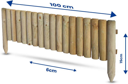 Wooden Garden Edging Border Fence - Picket Fencing Border Fence for Landscaping and Decorative Garden Design - Durable and Weather-Resistant Panels for Outdoor Use 100 L x 6 W x 15 H CM