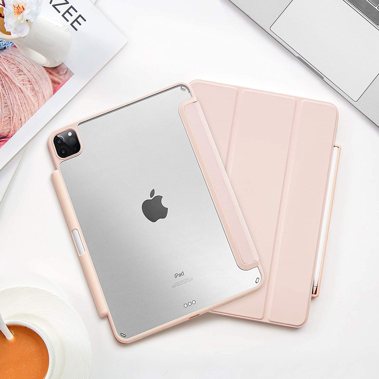Smart Protective Case for iPad Pro 11 2020/2018, Support Apple Pencil 2, Shock Proof with Auto Wake/Sleep Function and Frosted Translucent Hard Back Cover