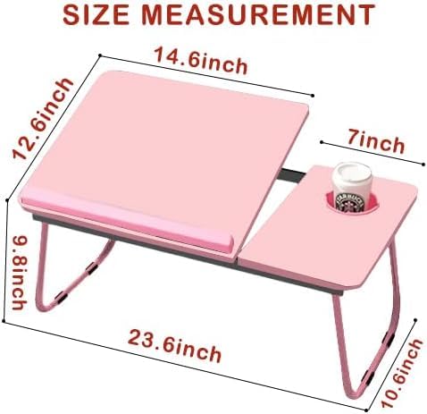 KKTECH Laptop Tray with Adjustable Angle, Space-Saving Bed Table with Foldable Legs, Cup Slot, Book Holder, Reading Stand, Versatile Laptop Table for Bed Use