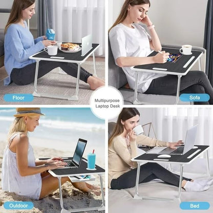 KKTECH Bed Table - Laptop Stand with Drawer, Foldable Legs, Tablet Holder, Cup Holder