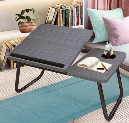 KKTECH Laptop Tray with Adjustable Angle, Space-Saving Bed Table with Foldable Legs, Cup Slot, Book Holder, Reading Stand, Versatile Laptop Table for Bed Use