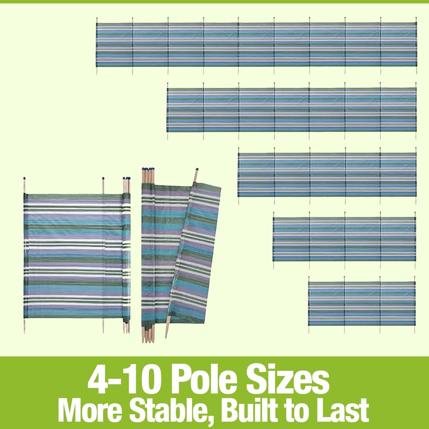 Wind Breaker – Windbreaker Camping, Wind Breaker for Beach, Heavy Duty Outdoor Windbreak Garden Privacy Screen, 10 Pole Tall Wooden Panel Shelter - 10 Pole (5ft x 20ft)